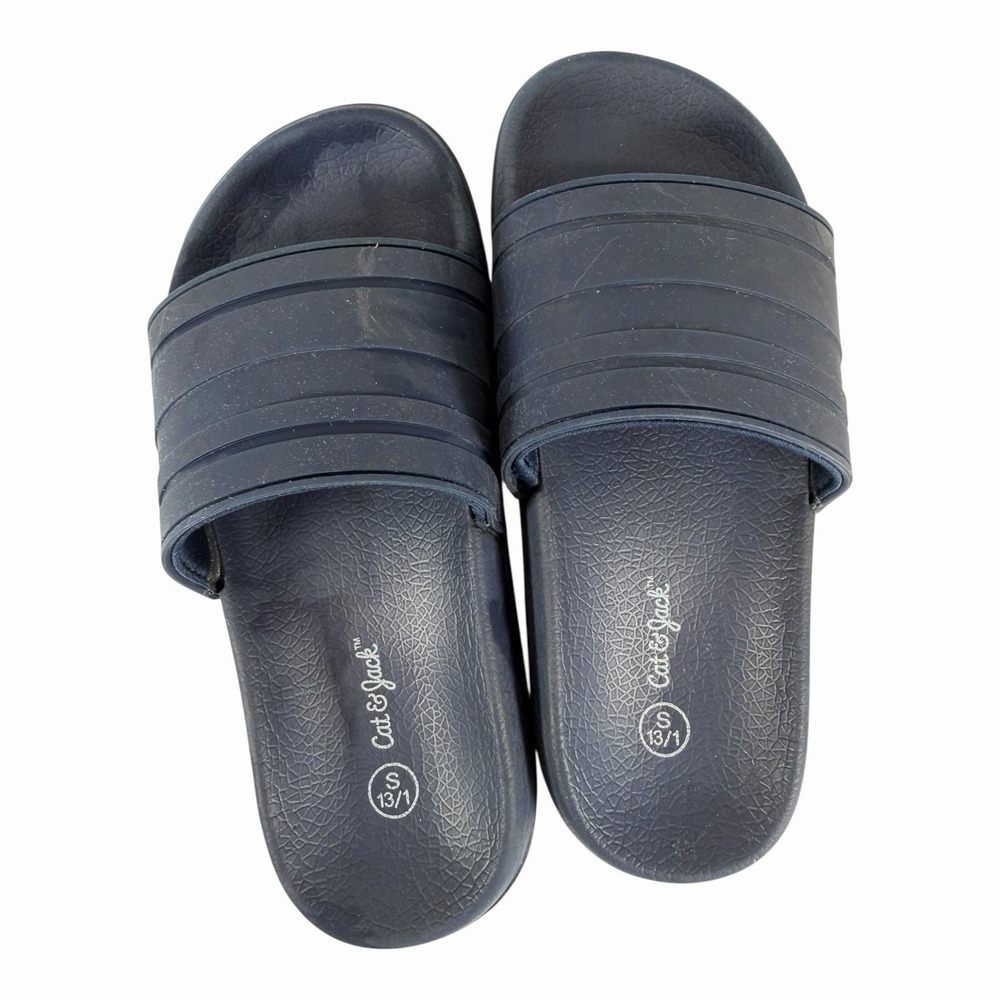 Cat & Jack Black Slip On Slide Sandals Youth Size Small 13/1